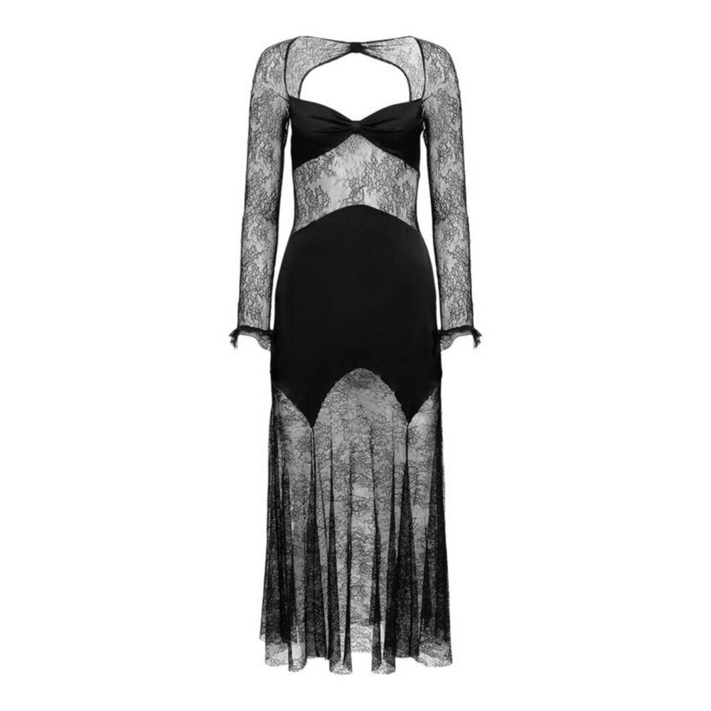 Nina Ricci Open Neck and Long Sleeves Lace and Satin Dress in Black FR 36 US 4 - Picture 5 of 5